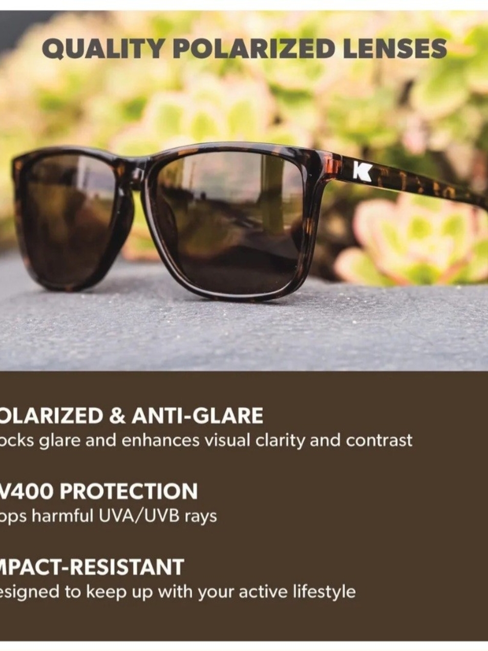 Knockaround Women's Tortoiseshell Polarized Sunglasses with Amber Lenses - Picture 8 of 9